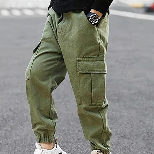 Kids Boys Casual Cargo Joggers Pants Stretch Pants Drawstring Jogging Bottoms Elastic Cuffed Baggy Trousers3