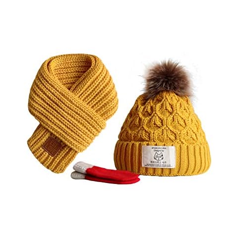 Legou Boys Girls Toddler Knit Hat Scarf and Gloves 3-Pieces Set Yellow 3-piece set 2-3 years old Cover