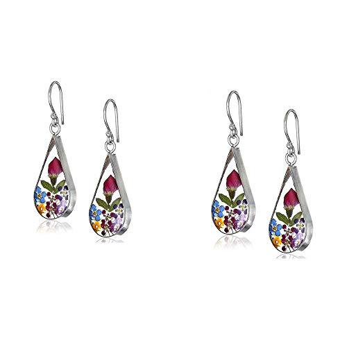 MPOQZI 2 Pairs Dangle Earrings for Women Girls 925 Sterling Silver Pressed Flower Teardrop Earrings Personality Tassel Long Earrings Birthday Anniversary Christmas Female Gifts (Color : C)