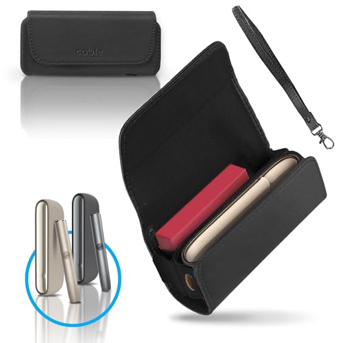 CABLE TECHNOLOGIES Custodia in Eco-Pelle di Alta Qualità compatibile con IQOS ILUMA, Astuccio in Tela e Pelle PU, Organizer, Cover/Borsello Sigaretta Elettronica, Accessori (Black)
