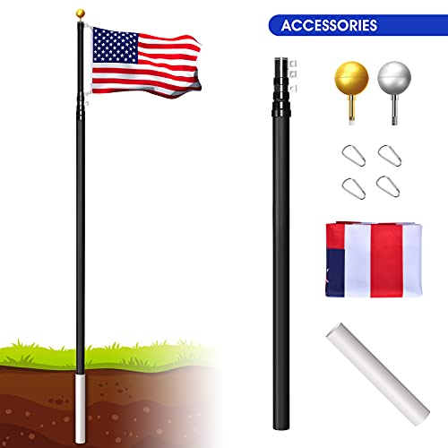 Aktop 20Ft Telescoping Flag Pole Kit, Heavy Duty Telescopic Flagpole Fly 2 Flags For Outside, Outdoor Inground Aluminum Flag Poles With 1 Usa Flag & 2 Balls For Yard, Residential Or Commercial, Black #TOP7
