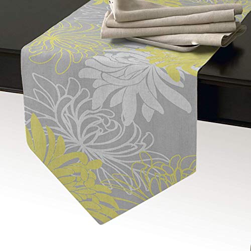 Cotton Linen Burlap Table Runner, Vintage Flower Floral Printed ï¼ŒGray&Yellow, for Wedding Party Holiday Dinner Home Decor
