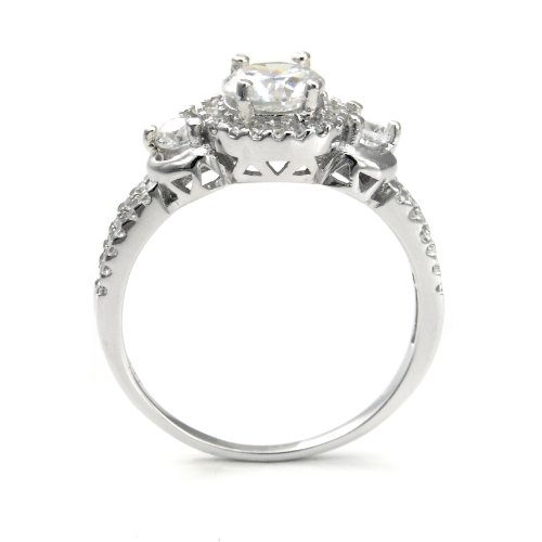 Metal Factory Sterling Silver Cubic Zirconia 3.5 Carat tw 3 Round Stone CZ Bridal Engagement Ring, Nickel Free2