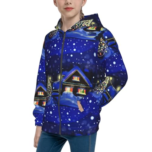 Christmas Night Kids Pullover Hoodies Boys Zip Up Sweatshirts Girls Athletic Clothes with Pocket