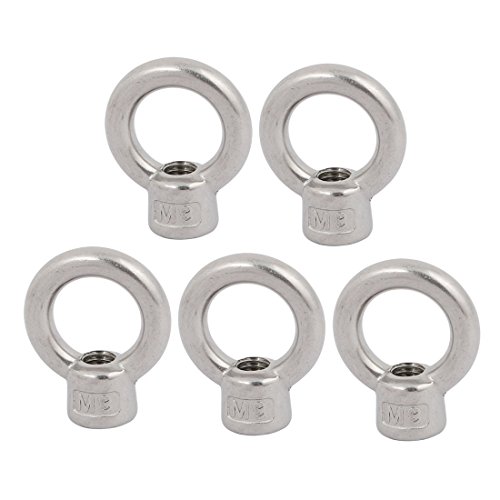 Image of uxcell Lifting Eye Nut M8 Female Thread 39mm Height 304 Stainless Steel Round Shape for Rope Fitting Pack of 5