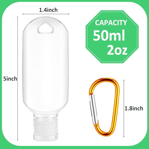 100 Pcs Traveling Bottles with Keychain 2oz Clear Plastic Hand Sanitizer Holder Keychain Empty Refillable Liquid Packing Container Squeeze Plastic Bottle with Lid,Rectangle2