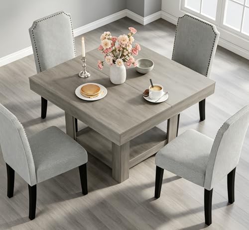 Image of Garvee Square Dining Table for 4-6, 47.2 inch Kitchen Table with 2-Tier Storage Shelf, Modern Black Walnut Waterproof Dining Room Table, Heavy Duty 350Lbs Capacity with Anti-Wobble Triangle Legs