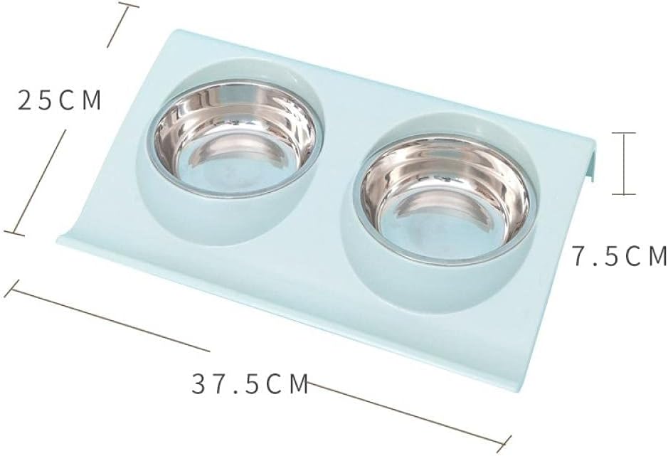 Cat Bowls and Dishes Pet Bowls Pet Protection Cervical Spine Stainless Steel Double Bowl Cat Bowl Cat Food Bowl Oblique Splash Proof Drinking Bowl Rice Bowl Blue Large