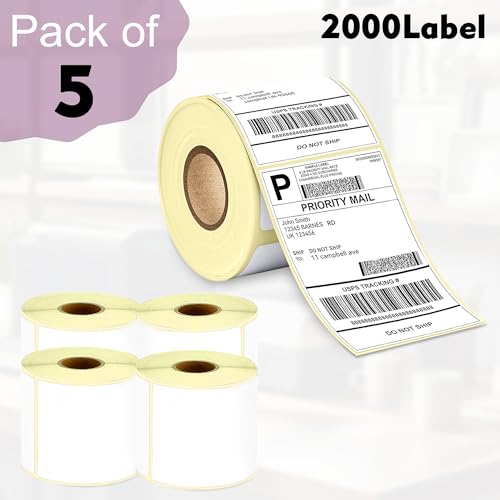 Image of GLUN Direct Thermal Labels 4x6 Inch (100x150mm), 400 Labels per Roll, Pack of 5, Ideal for Shipping and Printers