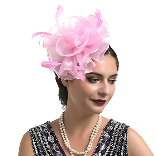 YOLAI Hats for Women Fashionable Fascinators Hat for Women Tea Party Derby Hats Flower Headwear with Hair Clip (Beige, One Size)