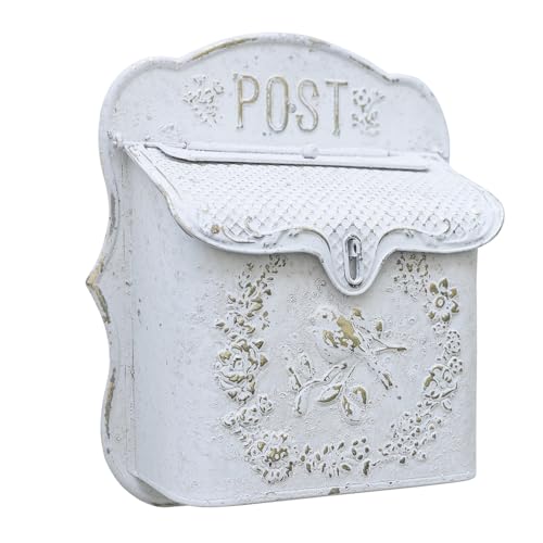 Zokyntrix Wall Mount Mailboxes for Outside Vintage Mail Boxes for House Outside Metal Door Mailbox Drop Box Antique Style Nostalgic Charm Home Decorative White Gray