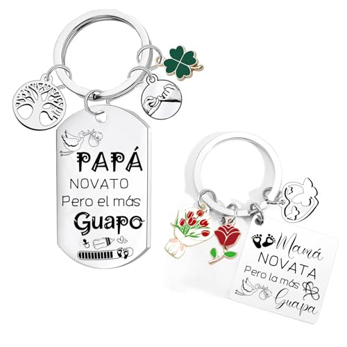 XQXQXZ Pack 2 Llavero Mamá y Papá Novat@s | Regalo Embarazo y Mamá Primeriza,Llavero para Padres Primerizos,Regalo Primer Día del Padre Regalo Primer Día del Madre