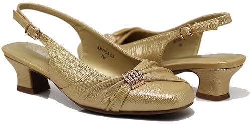 Enzo Romeo Antica02 Women's Wide Width Sling Back Low Heeled Pumps Sandals Shoes (8.5 Wide US, Gold (03)) by Enzo Romeo - Used condition - US$25.99