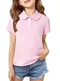 Haloumoning Girls Short Sleeve Polo Shirt Kids Cute Ruffle Peter Pan Collar School Uniform Shirts Tops...
