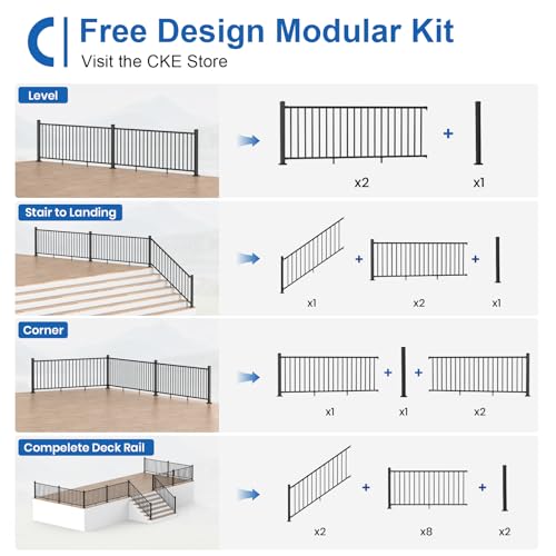 CKE 1 Pack 36 in. H x 8 ft. W Aluminum Stair Railing Kit with Post Outdoor by CKE - Used condition - Image 4