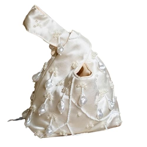 Sac seau pompon satin et perles brodées haute finition