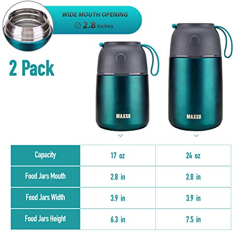 Image of Insulated Thermo Food Jar for Hot & Cold Food for Kids Adult, 17&24 oz Soup Thermal Hot Food Containers for Lunch, Triple Layer Insulation Stainless Steel Food Jar with Spoon(2 Pack Green)