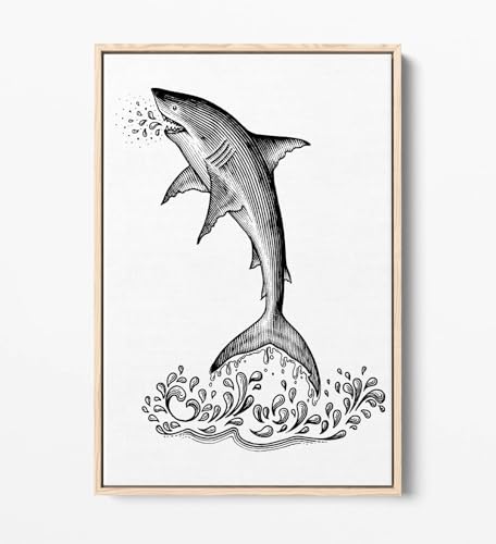 Impression sur toile requin lithographe cadre chêne clair 50x76 - 2