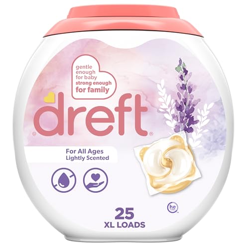Image of Dreft Laundry Detergent Pacs, Lightly Scented, Lavender, For Baby and Family, XL Pacs, 25 Count