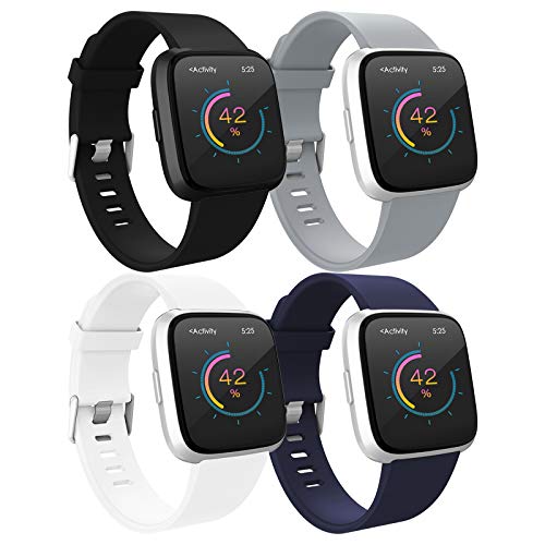 Compatible with Fitbit Versa Bands for Women Men Large Small, Adjustable Replacement Wristbands for Fitbit Versa/Versa Lite Edition/Versa Special Edition/Versa 2, Black Gray White Navy, Large