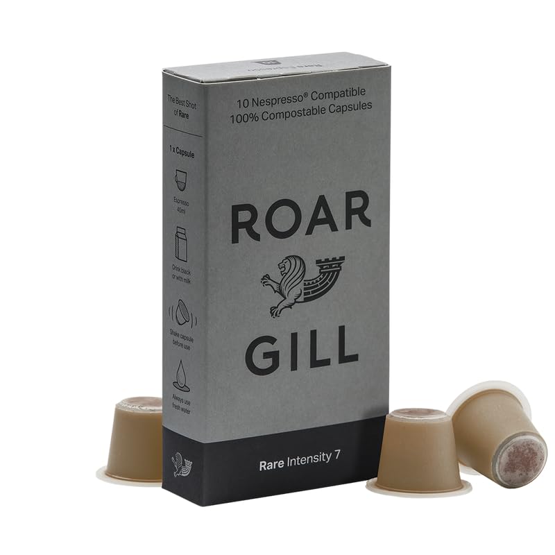 Roar Gill Cápsulas de café compostables | Paquete de 10 cápsulas raras de Brasil, cápsulas originales compatibles con máquina Nespresso®