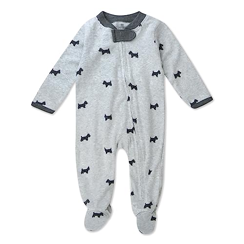 Image of HonestBaby Sleep and Play Footed Pajamas One-Piece Sleeper Jumpsuit Zip-front PJs Organic Cotton for Baby Boys, Unisex, Grey Scotty Dog, 3-6 Months