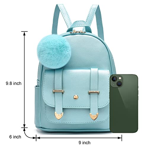 Image of I IHAYNER Girls Fashion Backpack Mini Backpack Purse for Women Teenage Girls Purses PU Leather Pompom Backpack Shoulder Bag