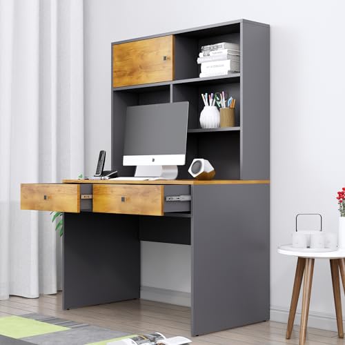 Image of Bniture Wooden Study Table for Home | Engineered Wood Study Table with 2 Drawers | Multi Purpose Computer Desk for Writing & Study | Laptop Table for Study Room & Office | Slate Grey & Giant Wood