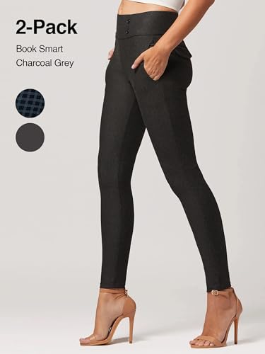 Conceited 2-Pack Stretch Slacks for Women - Wear to Work - Slim Leg Dress Pants with Pockets - Book Smart, Charcoal - (Small)3