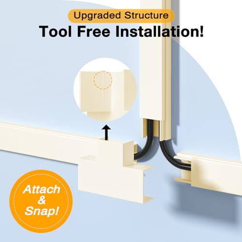 Image of Cord Cover Wall, 157in Delamu Cord Hider Wall Mounted TV, Wire Covers for Cords Cable Management, Cable Raceway Cable Hider Concealer, Cable Cover Wire Hider to Hide Cords, 10XL15.7W0.95H0.55in Beige