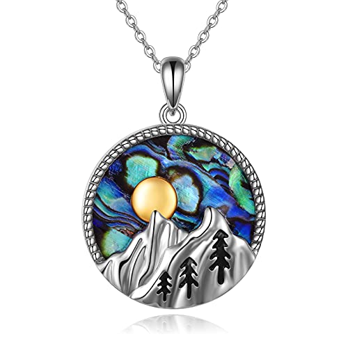 YFN Mountain Necklace Sterling Silver Abalone Shell Mountain Pendant Necklace Nature Jewelry Gift for Skiers, Hikers, Campers, Climbers and Nature Lovers