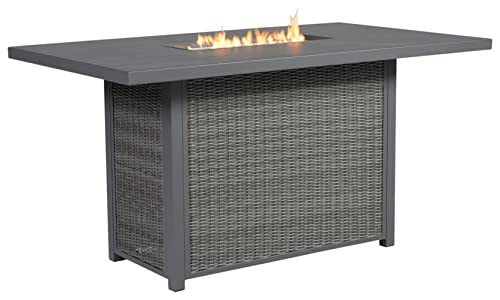 Signature Design By Ashley Outdoor Palazzo Rectangular Bar Table With Fire Pit, Gray #TOP5