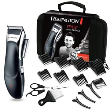 Remington Set Tagliacapelli - Lame autoaffilanti rivestite in ceramica - 8 pettini accessori + custodia professionale e altri accessori, funzionamento a rete-batteria, litio, Tagliacapelli, HC363C