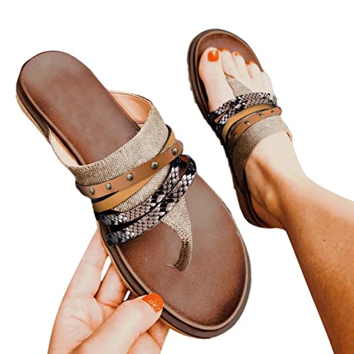 Summer Sandals for Women Dressy, Summer Sandals for Women, Women's Flat Sandals Casual Ring Toe Wedges Leather Slippers Sandals Summer Outdoor Shoes Sandals Flat Slipper 01