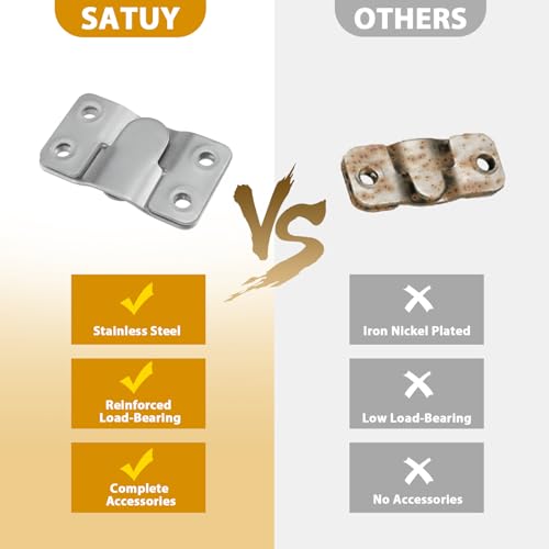 Image of 8 Pcs Flush Mount Bracket, Stainless Steel Interlocking Hanging Bracket, 54 x 30mm Heavy Duty Headboard Wall Mounting Hardware with Screws, Picture Hanging Hooks (Black & Silver)