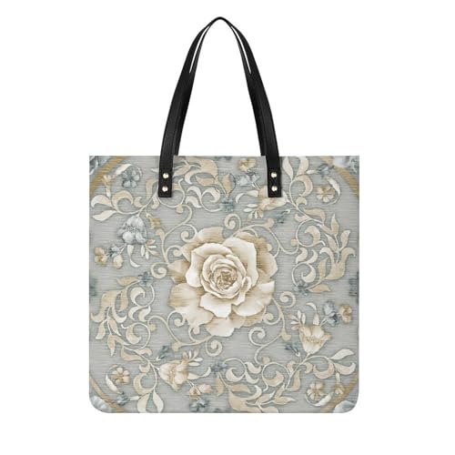 Tote bag voyage 39x39cm, sac à main shopper pour femme avec motif fleur rétro tendance