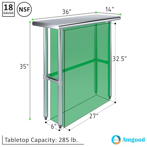 Image of AmGood Stainless Steel Work Table Open Base | Metal Work Bench (Stainless Steel Table Open Base, 36 inch Long x 14 inch Deep)