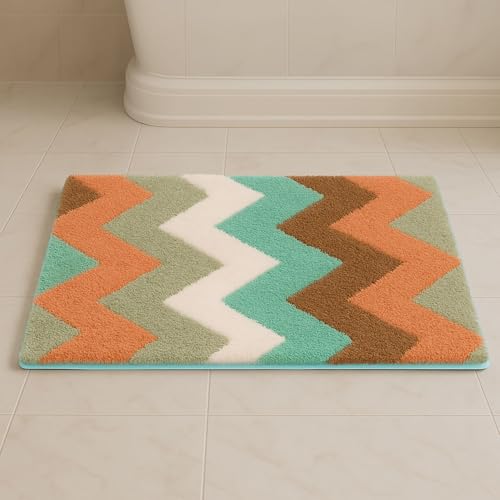 Image of Luxe Home Bath Mat Canada Zigzag Super Soft Anti Skid Slip Water Soak Washable Door Mats for Home, Bathroom Mat, Floor Mat, Kitchen Mat for Floor (40x60 cm) Rust