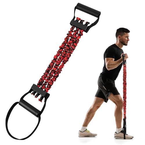 Flintronic Verstellbarer Chest Expander Fitness Widerstandsbänder mit 3 Strings, Verstellbare Widerstandsbänder mit Griffen, Bauchtrainer Multifunktionstrainer für Zuhause, Rot