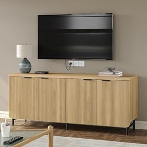 Furniouse Buffet Cabinet with Storage 66.2”W Modern Sideboard with 4 Fluted Doors & Shelves Wood Kitchen Buffet Table Fluted Cabinet for Living Room, Natural Oak