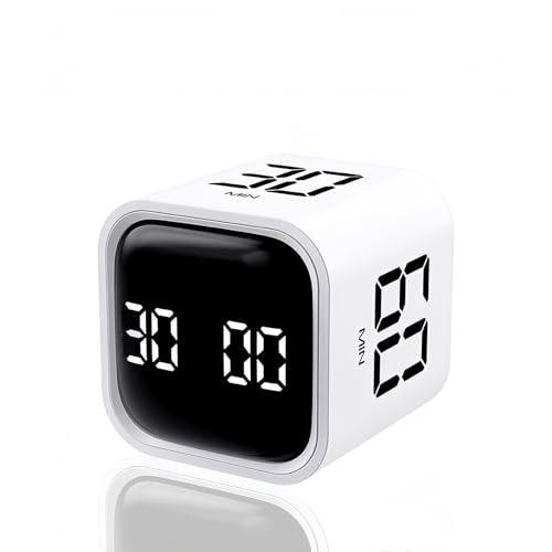 Image of Digital Cube Pomodoro Timer Desk Rechargeable Productivity Timer 5 /10 /30 /60min & Custom Countdown, Vibration & Adjustable Sound Alarm,for Task Work Kitchen ADHD Kids Studying (White)