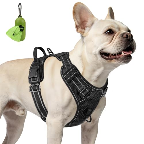 Joytale No Pull Dog Harness for Small Dogs, Reflective Pet Vest with Front Clip, Adjustable Soft Padded Harnesses with Easy Control Handle for Training and Walking, Black, S
