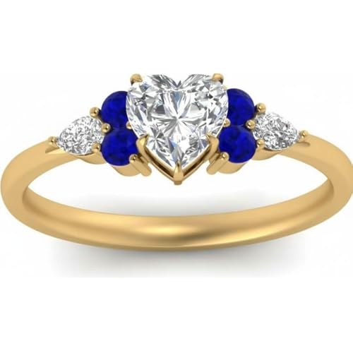 Image of Choose Your Color Heart Shape Accented 14k Yellow Gold Plated Engagement Ring Side Stone Daily Wear Chakra Healing Party Wear Birthstone Engagement Rings : US Size 4 to 12