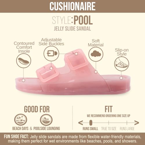 Image of CUSHIONAIRE Pool Slides for Women Water Resistant Double Buckle Adjustable Slip-On Womens Sandals for Beach Shower Casual Wear