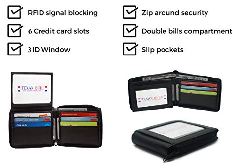 RFID Men's Leather Zipper wallet Zip Around Wallet Bifold Multi Card Holder Purse4