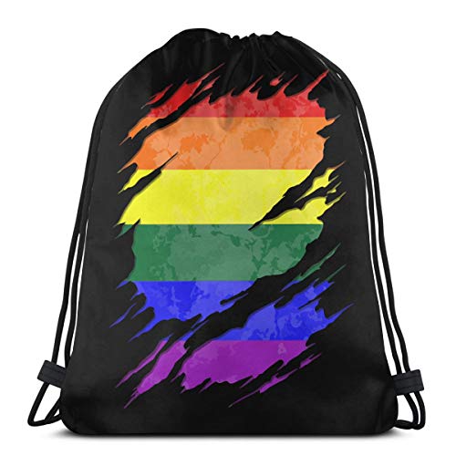 LGBT Gay Pride Rainbow Flag Ripped Drawstring Pack Beam Mouth Gym Sack Rucksack Shoulder Bags For Men & Women