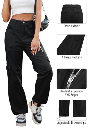 IVIR Cargo Pants Women High Waist Wide Leg Casual Pants with 7 Pockets Stretchy Drawstring Baggy Y2K Trousers4