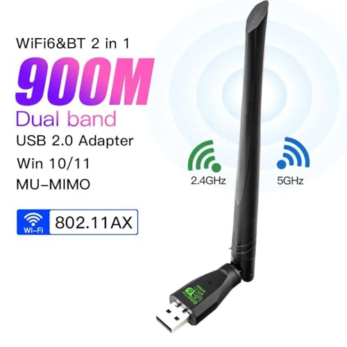 Image of AX900 USB WiFi 6 Adapter for Desktop PC Laptop, Long Range WiFi Dongle, Dual Band 5GHz 600Mbps + 2.4GHz 286Mbps, 6dBi High Gain PC Wi-Fi Antenna, USB2.0 Wireless Adapter for Windows 11 /10 /7