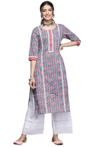 Image of Ayukta Women's Geometric Regular Cotton Printed Straight Kurta
