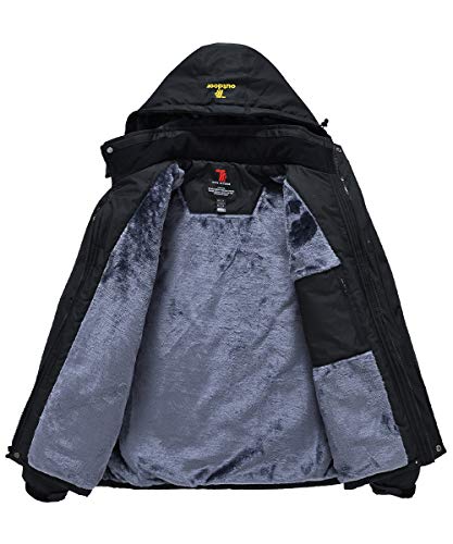 JINSHI Men Snow Jacket Windproof Waterproof Ski Jackets, Black, Size X-Large - Thumbnail 2